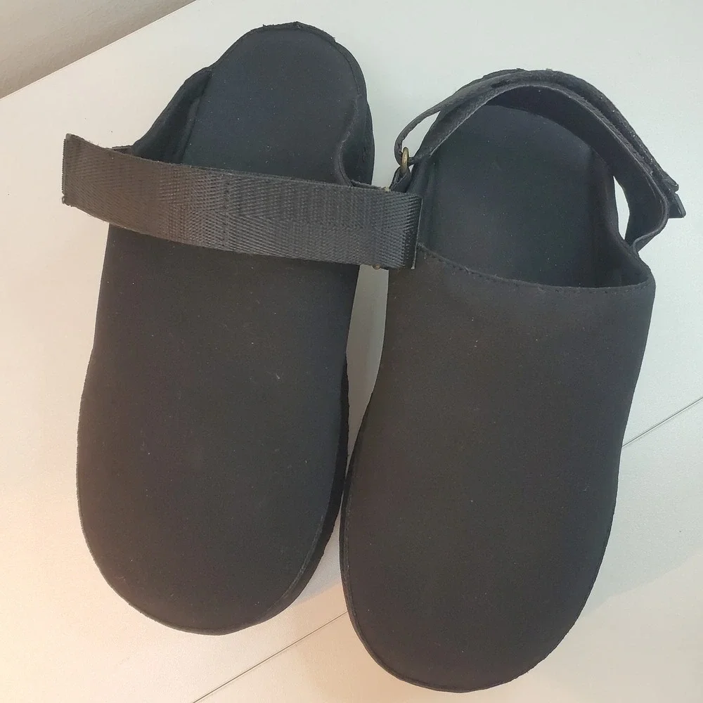 Black Platform Clogs with Adjustable Heel Strap Serrated Sole Womens 8 24SE7 - Picture 3 of 8